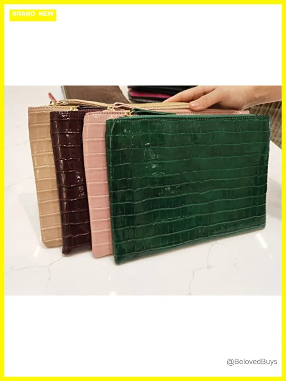Faux Leather Crocodile Embossed Envelope Clutch Oversized Evening Party Bag
